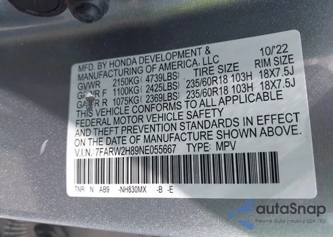 2022 Honda Cr-V Awd Ex-L z USA, uszkodzony, nr VIN 7FARW2H89NE055667